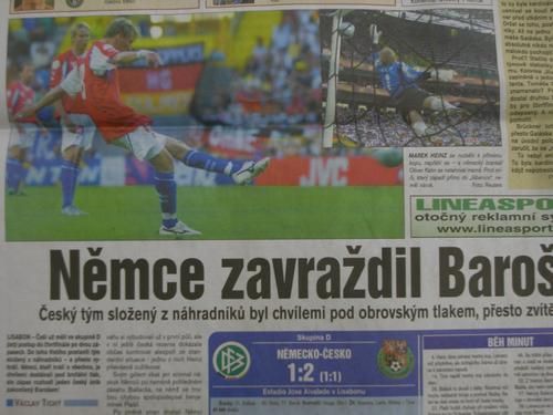 Ohlasu v Deníku Sport vyřazení Němců na Euru 2004 po porážce s Českem. | Foto: Deník Sport