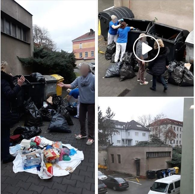 Monika H. vyfotila zaměstnankyně domova důchodců Na Verandě, jak podle ní hledaly osobní věci jejího zemřelého dědy v popelnicích. | Foto: Facebook