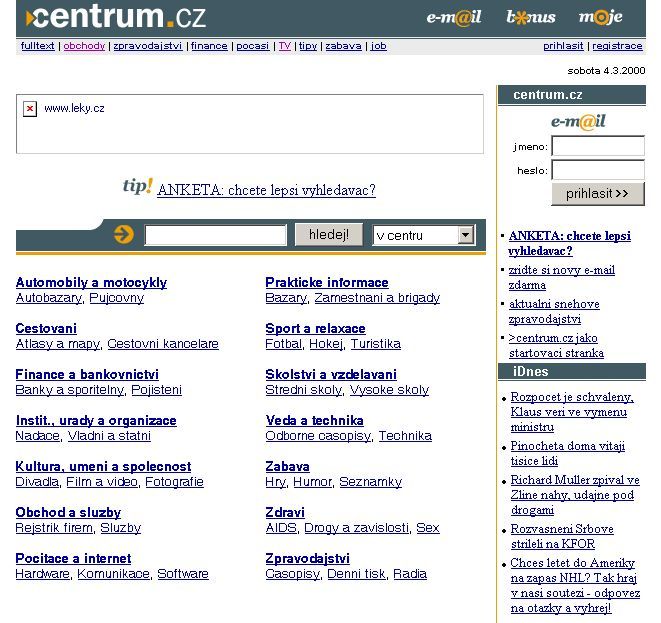 Centrum.cz v dubnu 2000 | Foto: Centrum.cz