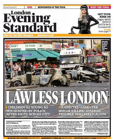 London Evening Standard: "Londýn neznající zákon." | Foto: http://www.frontpagestoday.co.uk