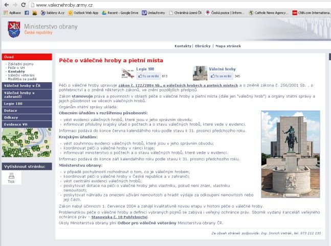Toto je úvodní stránka ministerstva obrany věnovaná válečným hrobům a pietním místům. | Foto: Aktuálně.cz
