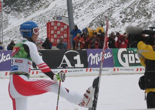 Rakušan Benjamin Raich v cíli obřího slalomu SP v Söldenu. | Foto: Michal Bulička, Jan Pechman