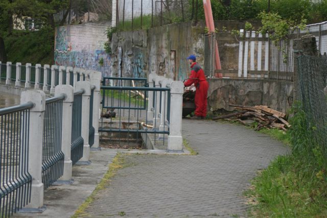 Muž ve Veselí nad Moravou loví z řeky Moravy dřevo | Foto: Tomáš Fránek