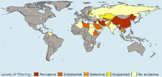 Klikněte na OpenNet a prohlédněte si detailní mapy a informace o druhu a síle internetove cenzury ve vice nez 40ti zemích | Foto: OpenNet