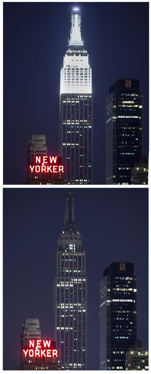 Empire State Building v New Yorku - během zhasínání a po zhasnutí | Foto: Reuters