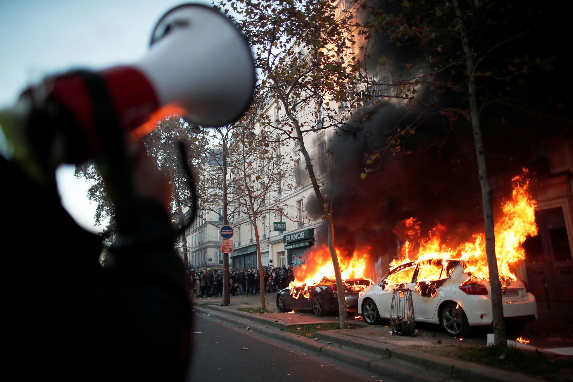 Sharp clashes in Paris.  The French protested against a new law on police officers