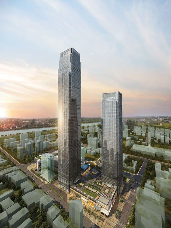 Changsha IFS Tower v Číně obsahující hotel a kancelářské prostory bude v metropoli čínské provincie Chu-nan dokončena v příštím roce. Výška? 452 metrů. | Foto: Wong Tung & Partners