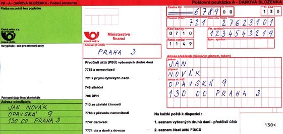 Speciální daňová složenka končí, ministerstvo financí chce ušetřit. | Foto: Česká pošta