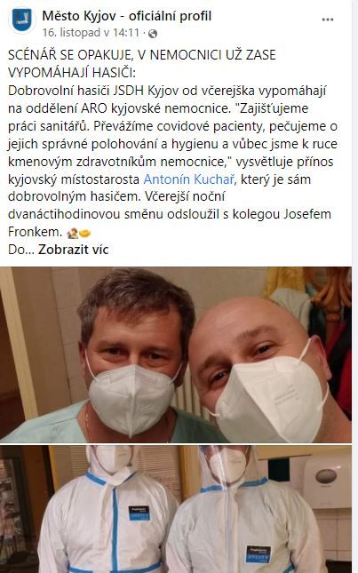 Na facebookovém profilu Kyjova je tato zmínka o dobrovolné pomoci ve vytížené kyjovské nemocnici v polovině listopadu. | Foto: Foto: Facebook Kyjova