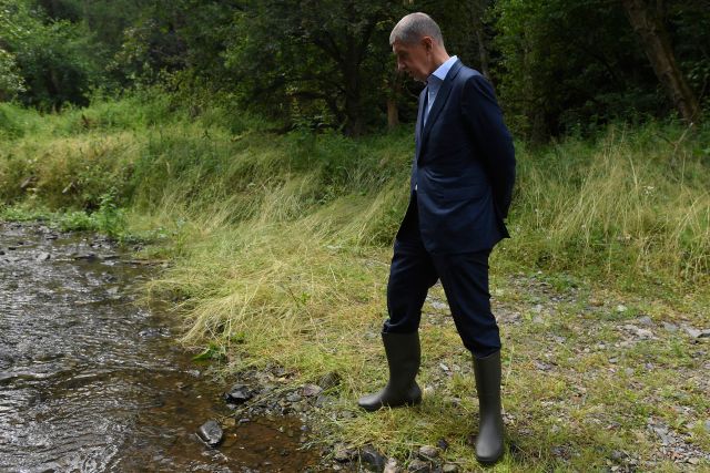 Premiér Andrej Babiš ve Velké Bukové na Rakovnicku, kde se zúčastnil akce na záchranu 70 dospělých raků ze Stroupinského potoka zasaženého smrtelným račím morem. | Foto: ČTK/Ondřej Deml