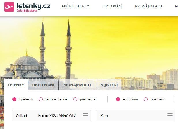 Screenshot webové stránky Letenky.cz. Ilustrační foto | Foto: Aktuálně.cz