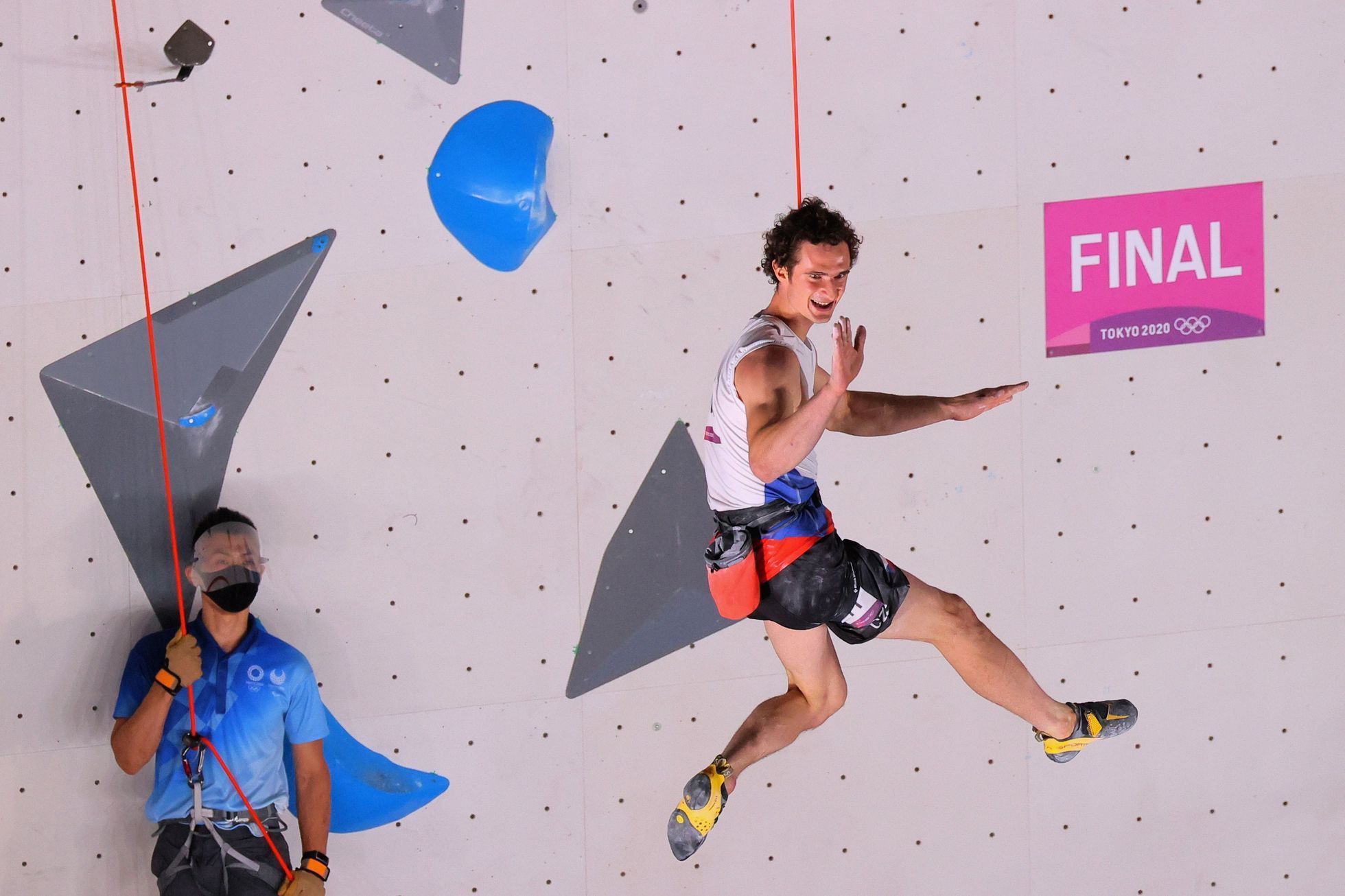 Ondra attacks another medal.  The Czech star is in the finals in the difficulty climbing as well