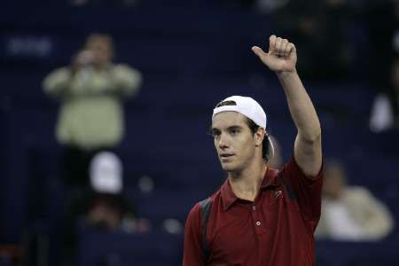 Richard Gasquet se raduje z výhry nad Novakem Djokovičem na Turnaji mistrů v Šanghaji. | Foto: Reuters