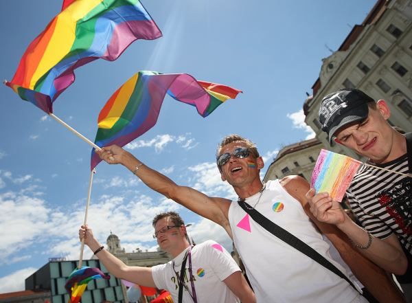 Na náměstí Svobody v Brně se potkaly desítky lidí, aby demonstrovali svou homosexuální orientaci. | Foto: Tomáš Adamec