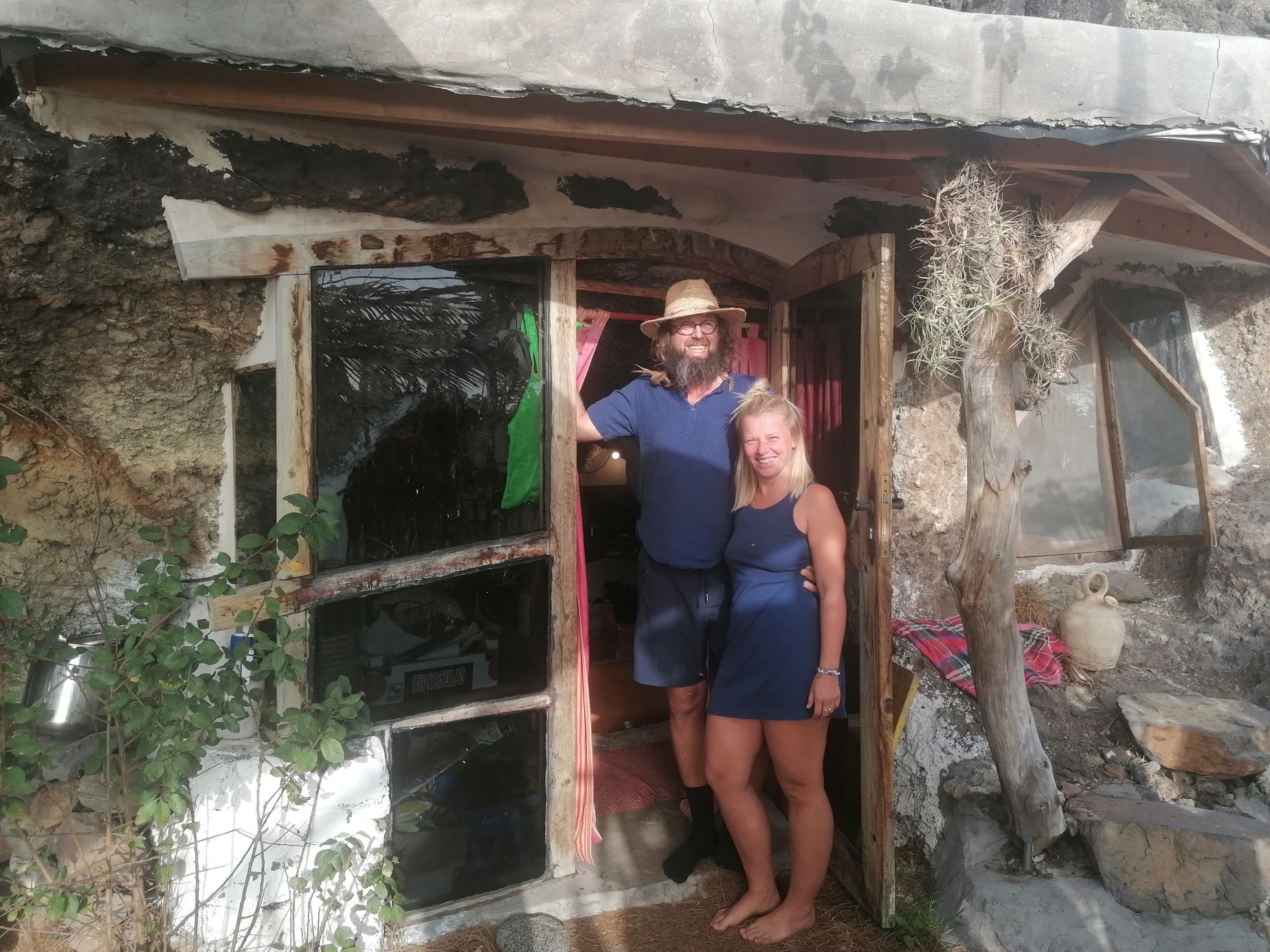 A Czech couple lives in a cave and works for a local farmer.  “We are more ourselves in La Palma,” they say