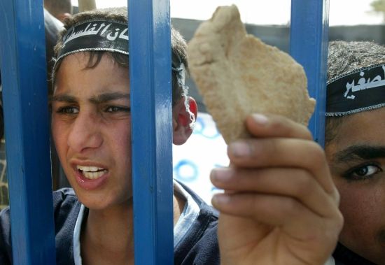 Palestinský chlapec v uprchlickém táboře v Rafáhu protestuje proti uzavření hraničního přechodu Karni | Foto: Reuters