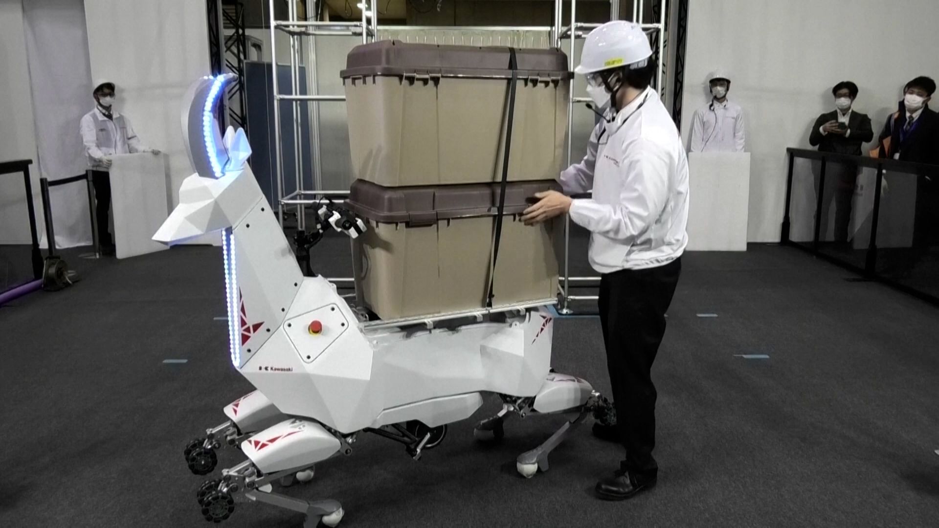 “Robokoza” from Japan is supposed to help the elderly in the village.  It can carry up to 100 kilos