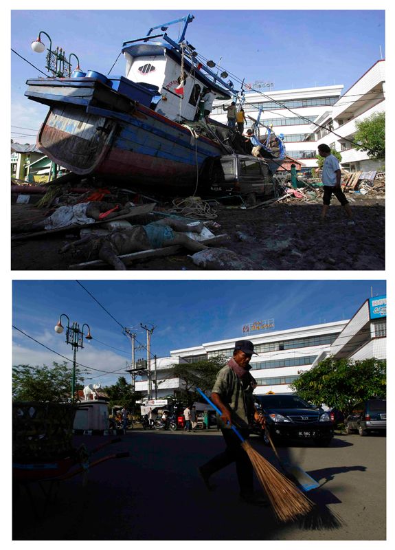 Tsunami vyplavila loď na břeh ve městě Banda Aceh. | Foto: Reuters