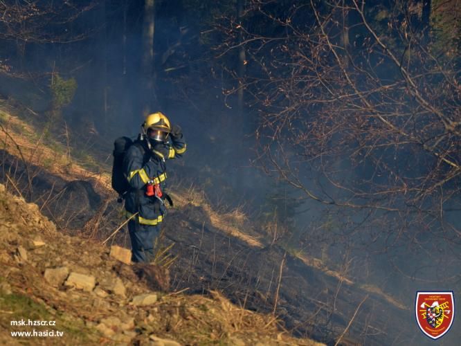 Oheň se rozhořel poblíž obce Staré Hamry, která je celá obklopena lesy. | Foto: HZS Moravskoslezského kraje