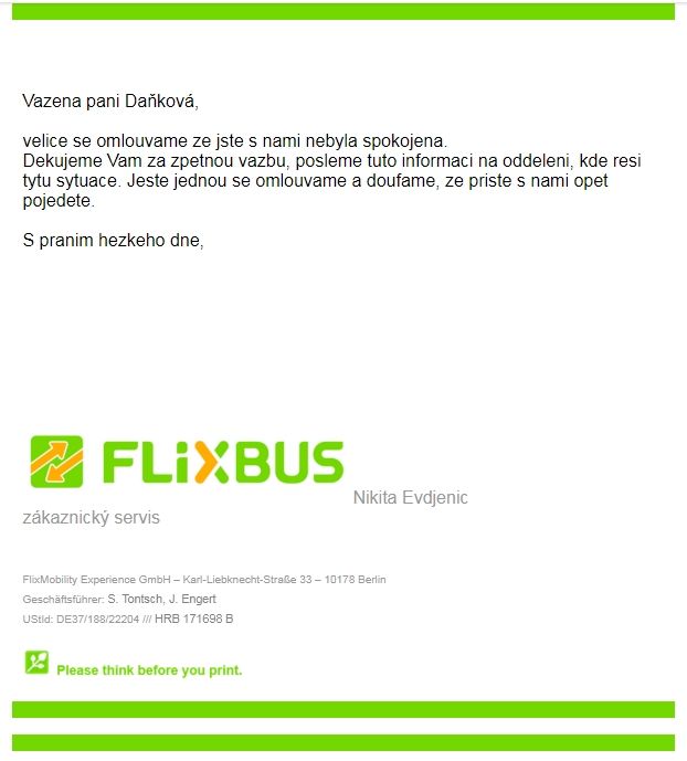 E-mail od FlixBusu | Foto: Magdaléna Daňková