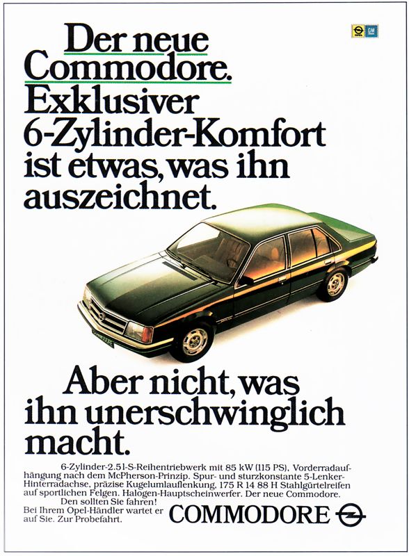 Opel Commodore. "Exklusivní 6-ti válcový komfort" z roku 1978. | Foto: repro