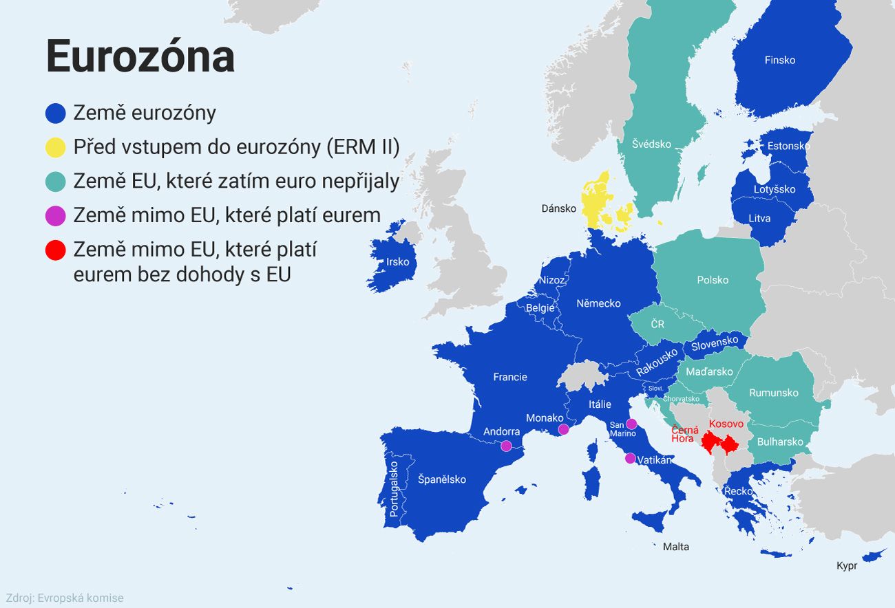 Ve kterých zemích se neplatí eurem?