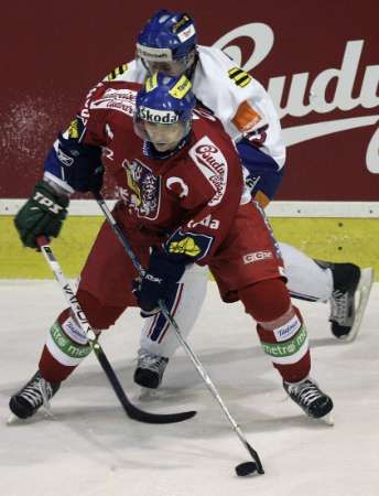 Ladislav Kohn (vpředu) a Slovák Martin Cibák v klinči v přípravném duelu v Brně. | Foto: Reuters