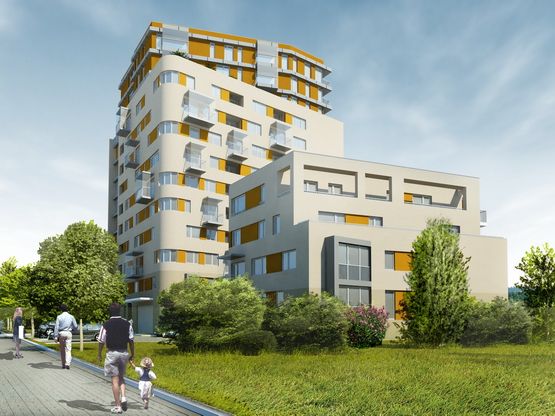 Rezidence Stodůlky Architekt: PH6 atelier Stavební společnost: PSJ  Rezidence Stodůlky je dílem architektonického studia PH6 atelier, které pro bytovou novostavbu v Praze 5 zvolilo netradiční řešení dvou objektů - třináctipodlažního a čtyřpodlažního propojených v přízemí s relaxačním atriem a parkovou úpravou. Bytový projekt je v lokalitě, která má veškerou občanskou vybavenost. | Foto: PSJ