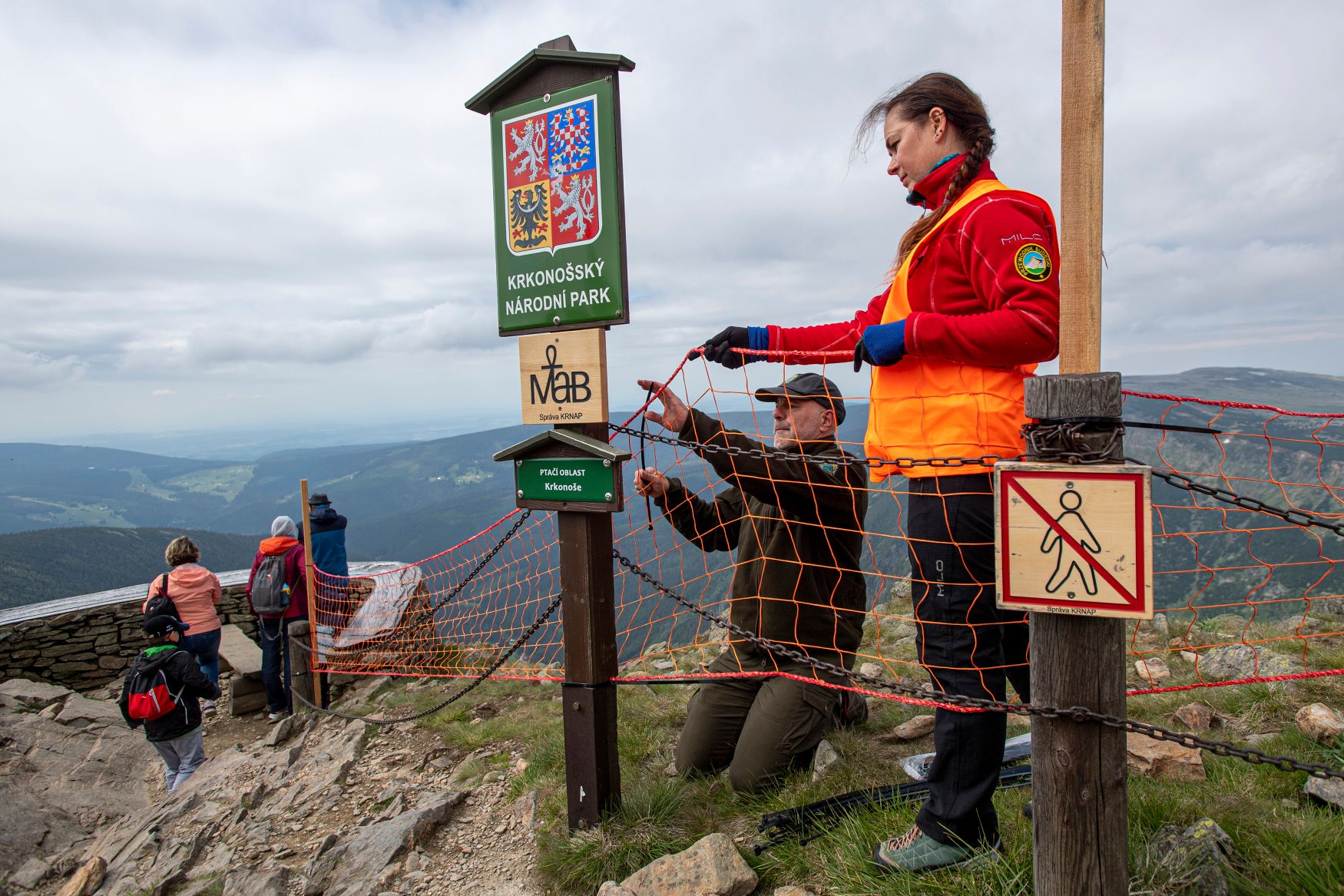 Des filets de protection ont été ajoutés au sommet de Sněžka pour empêcher les gens de détruire la nature rare