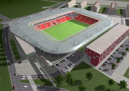 Vizualizace pohledu na nový slavistický stadion v Edenu po dokončení na jaře 2008. | Foto: www.stadioneden.cz