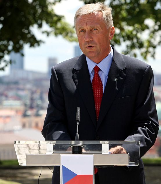 Premiér Mirek Topolánek se také ujal slova. | Foto: Tomáš Adamec, Aktuálně.cz