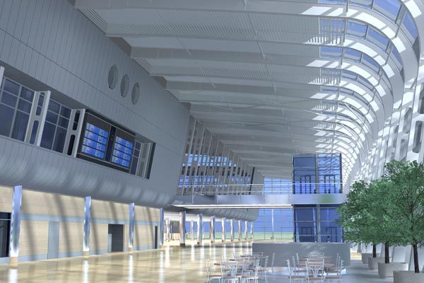 Opačný pohled do odletové haly terminálu. Stavba přijde ukrajinskou vládu na přibližně miliardu hřiven, tedy asi 2,02 miliardy korun. | Foto: Lviv Airport