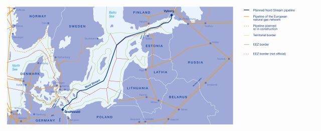 Plánovaná trasa plynovodu Baltským mořem. | Foto: Nordstream.com