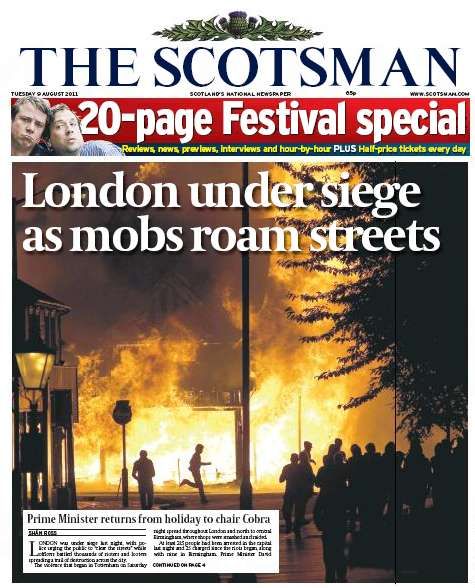 The Scotsman: "Londýn v obležení, zatímco davy se toulají ulicemi." | Foto: http://www.frontpagestoday.co.uk