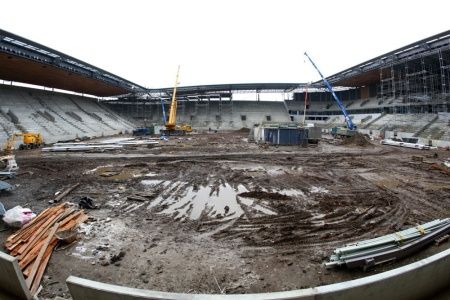 Slávistický stadion Eden je před dokončením, finišují poslední výstavby (leden 2008). | Foto: www.slavia.cz Martin Malý