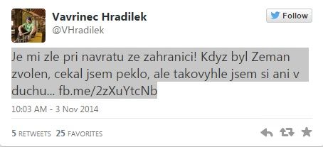 Vavřinec Hradilek jasně vzkázal Miloši Zemanovi, co si myslí o jeho přimknutí k ruské a čínské vládě, který poté Zeman završil svým proslovem v Hovorech z Lán. | Foto: Twitter.com