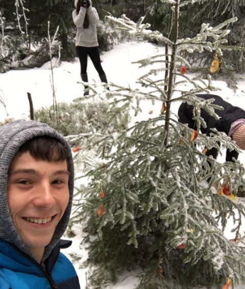 Kajakář Jiří Prskavec zdobil venku stromeček pro zvířátka. | Foto: Instagram