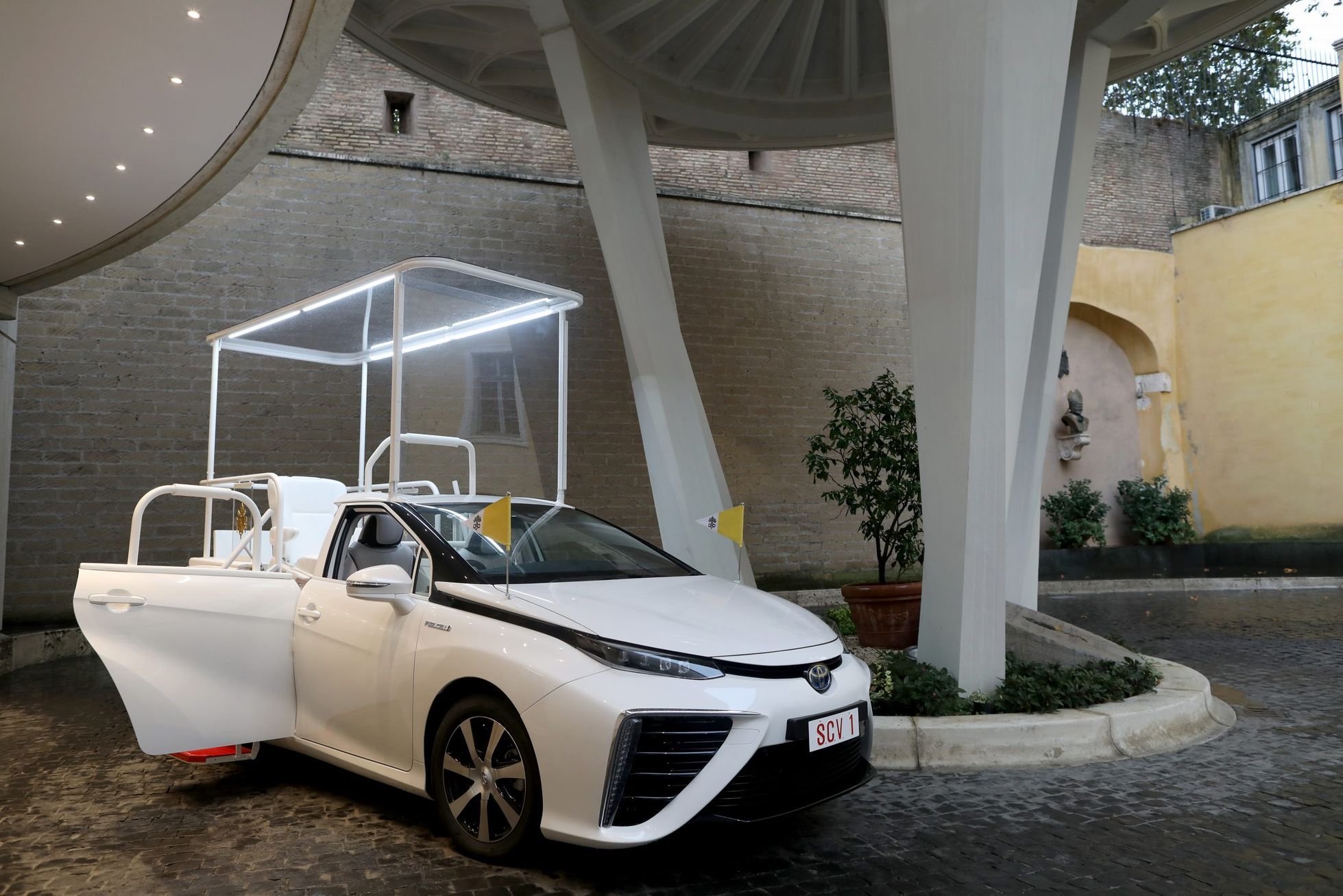 The pope will try the first hydrogen papamobile.  He received a specially modified Toyota Mirai