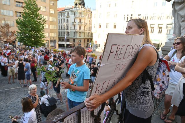 Brněnská demonstrace na podporu běloruských protivládních protestů. | Foto: ČTK/Zehl Igor