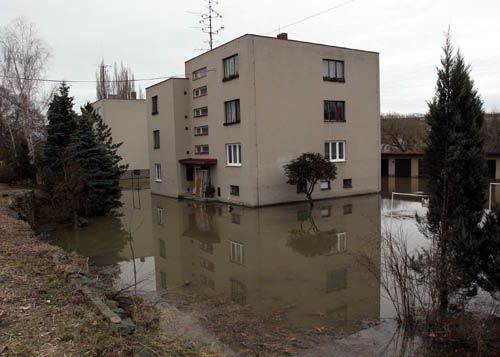 V samotném Znojmě voda během dne zaplavila několik bytových domů v Loucké ulici a zahrady v těsné blízkosti koryta řeky. | Foto: Ondřej Besperát, Aktuálně.cz