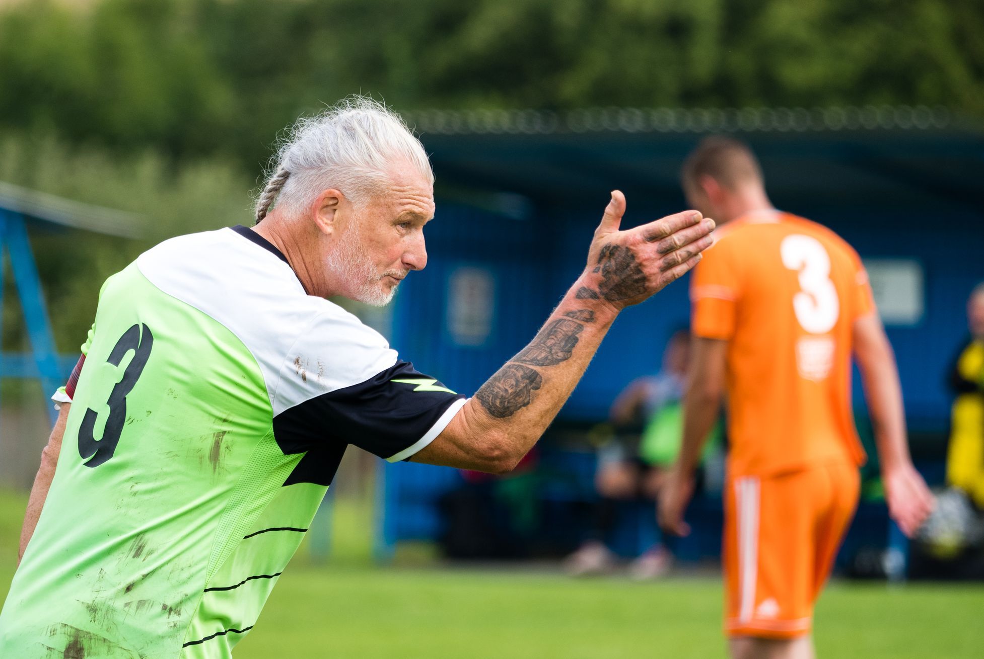 Gray hair, heart attack.  But on the pitch he’s amazing: I like to beat the younger guys