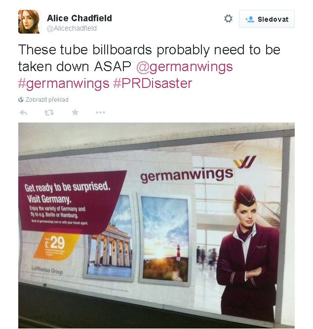 Nevhodná reklama Germanwings. | Foto: Twitter