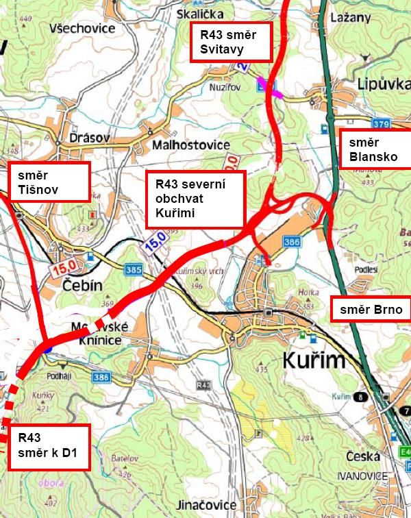 Návrh trasy R43 | Foto: Občanské sdružení Jihomoravský kraj