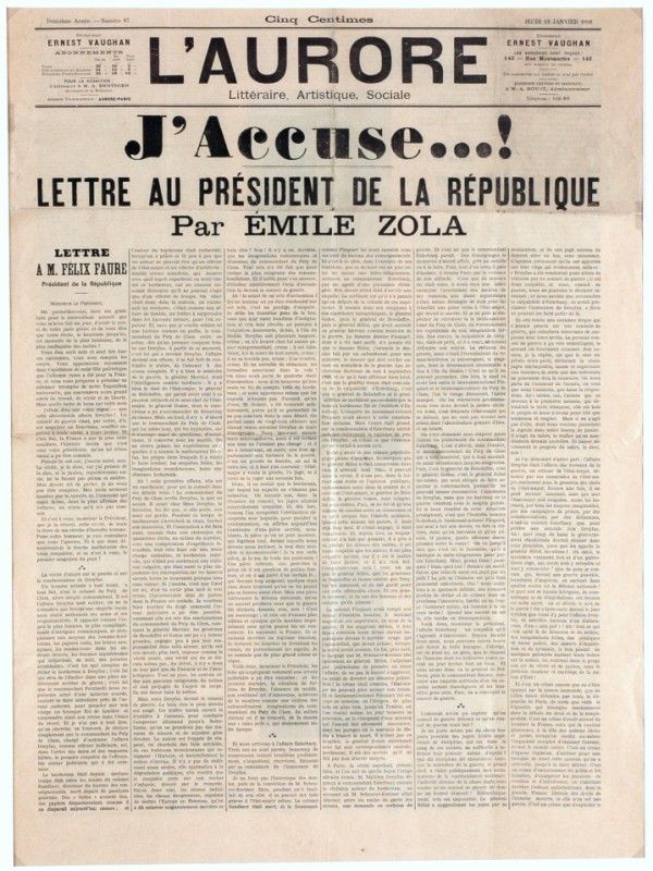 "Horoucně usiluji jen o jedno: vnést do věci jasno ve jménu lidství, jež tolik utrpělo a má právo na štěstí," napsal Émile Zola v pamfletu J'accuse!. | Foto: Musée d'Art et d'Histoire du Judaïsme