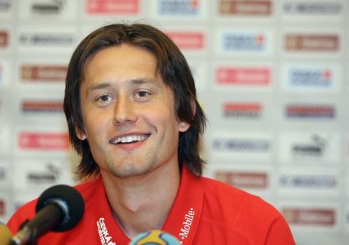 Tomáš Rosický byl v dobré náladě | Foto: Jan Langer