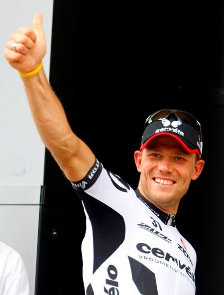 Thor Hushovd se raduje z vítězství v šesté etapě Tour de France v Barceloně | Foto: Reuters