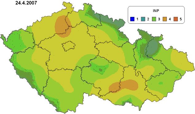 Index nebezpečí požáru ke dni 24. dubna 2007. | Foto: Český hydrometeorologický ústav