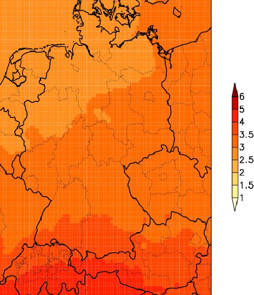 Nárůst průměrných ročních teplot pro období 2071-2100 ve srovnání s dobou před sto lety. | Foto: Max Planck Institut für Meteorologie