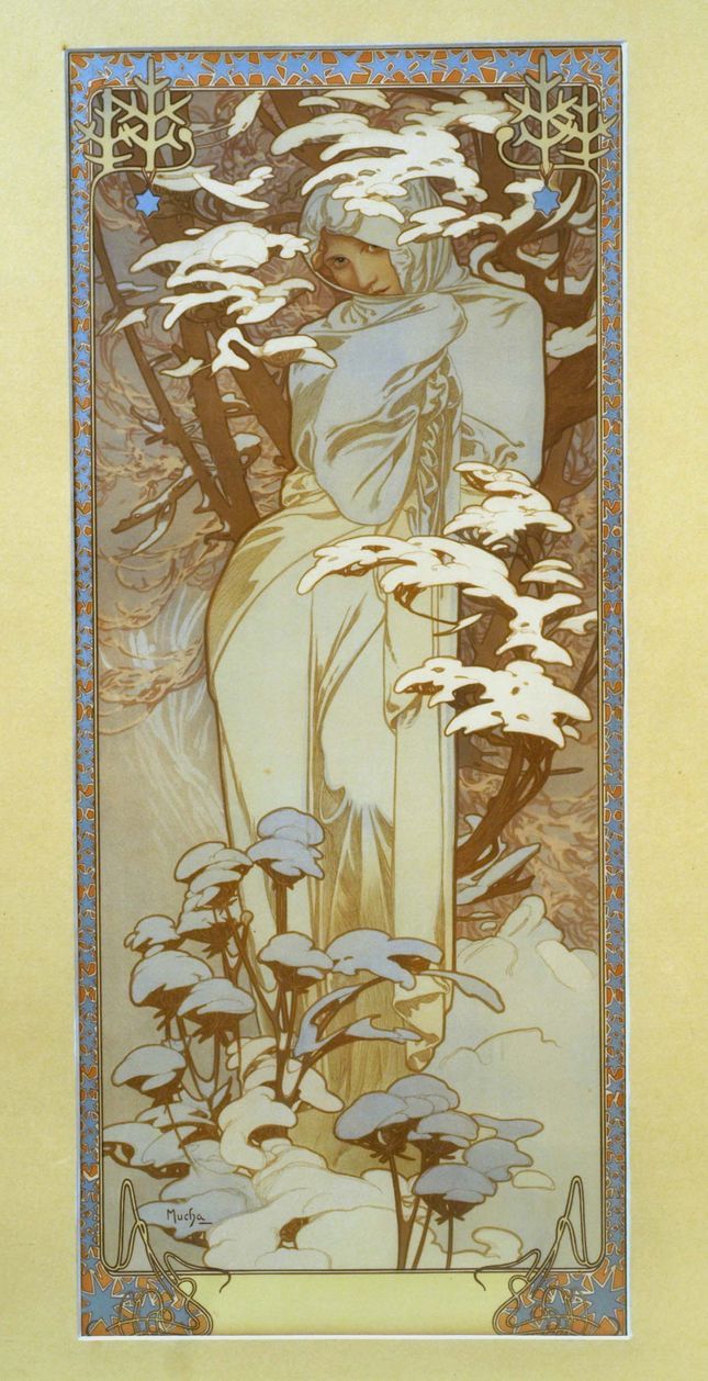 Alfons Mucha: Hiver. F. Champenois, Paříž, Francie, 1896, barevná litografie. | Foto: Západočeské muzeum v Plzni