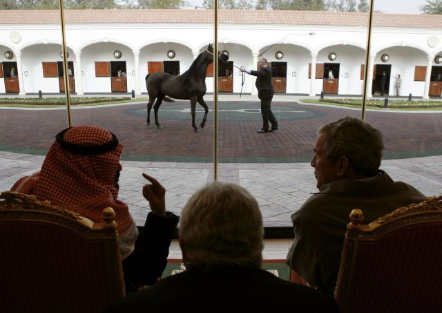 Saúdský král Abdalláh americkému prezidentovi předvedl své koně. Monarcha je vášnivým chovatelem. | Foto: Reuters